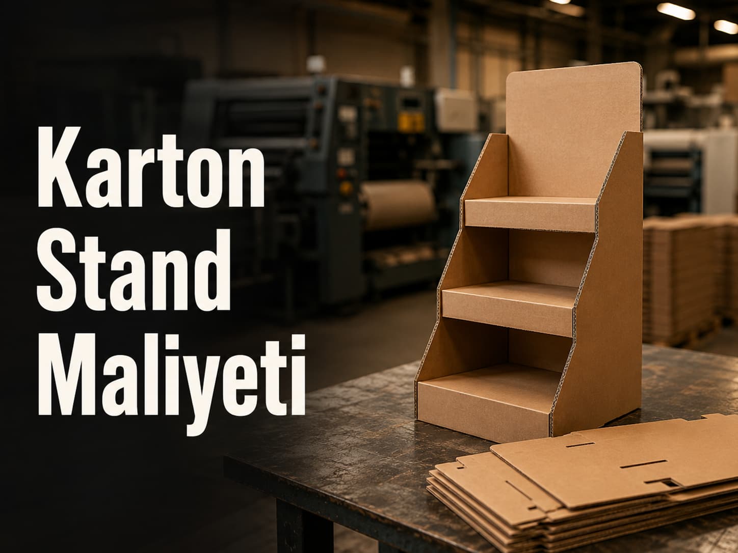 Karton stand maliyetini belirleyen ölçü, adet ve baskı faktörlerini gösteren teşhir standı