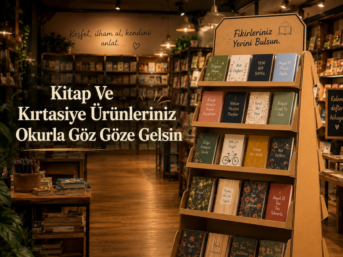 Kitap ve kırtasiye ürünleri için çok katlı karton teşhir standı