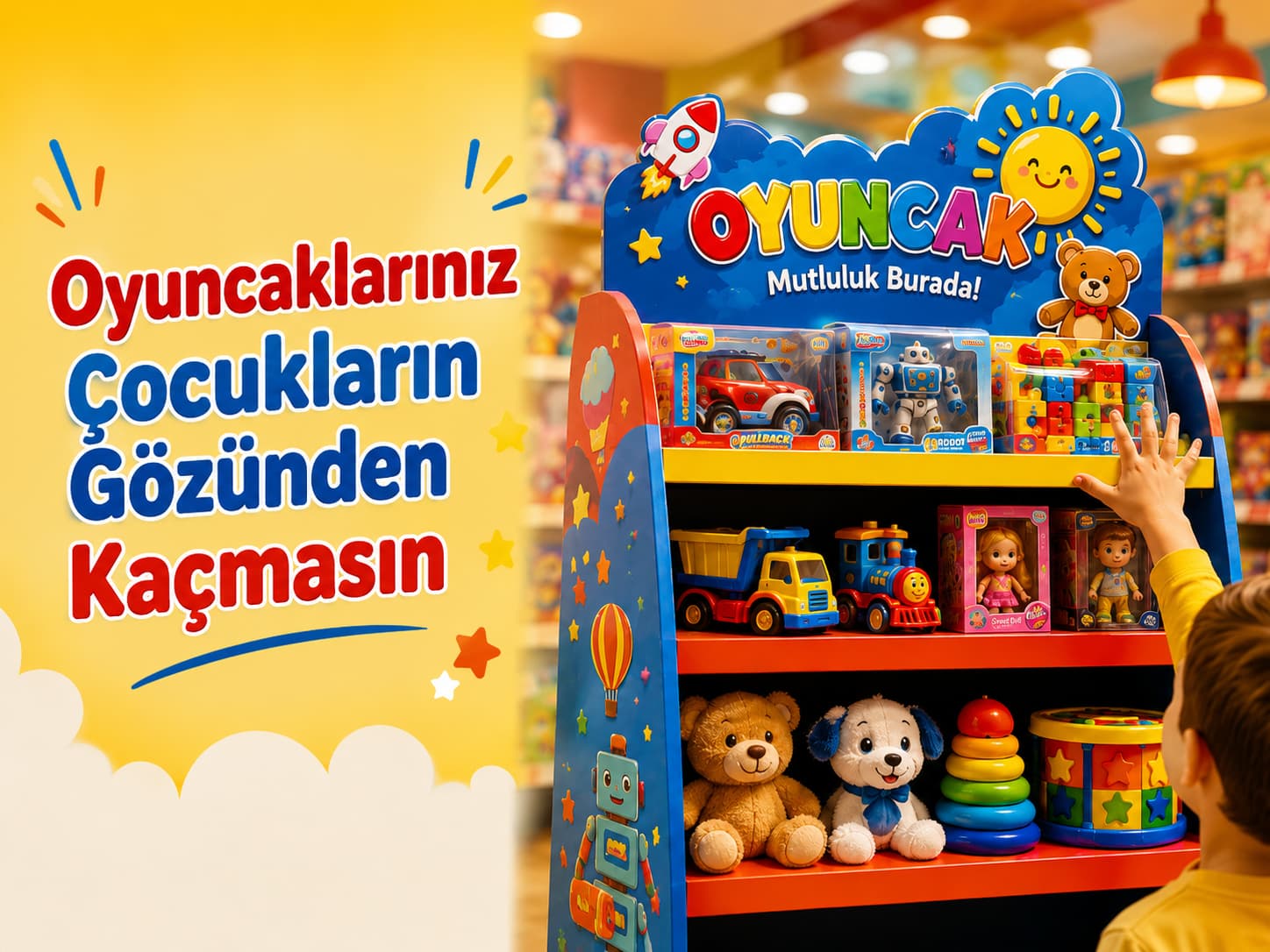 Oyuncak ürünleri için renkli karton teşhir standı